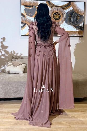 فستان سهره لون لحمي من الشيفون - لاريان ستور