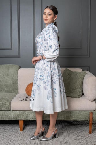 فستان ميدي مشجر بحزام - لاريان ستور