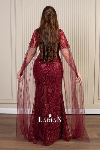 فستان برجندي مرصع بالفصوص-لاريان ستور