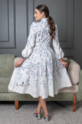 فستان ميدي مشجر بحزام - لاريان ستور