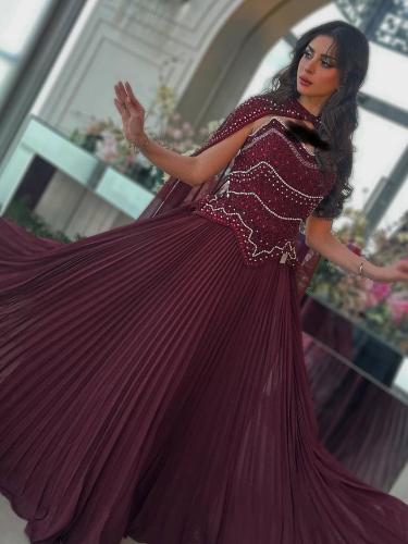 فستان شيفون عنابي