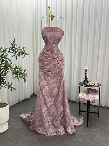 فستان دانتيل لمعه مطرز