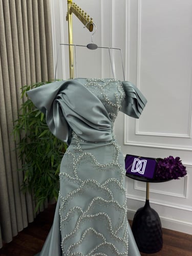 فستان تل تطريز خرز