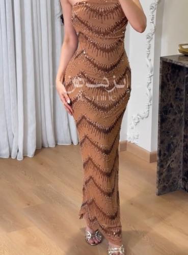 فستان تل تطريز خرز