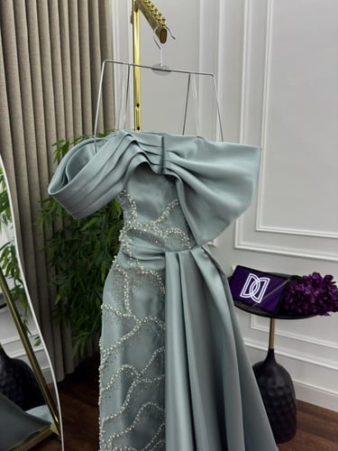 فستان تل تطريز خرز