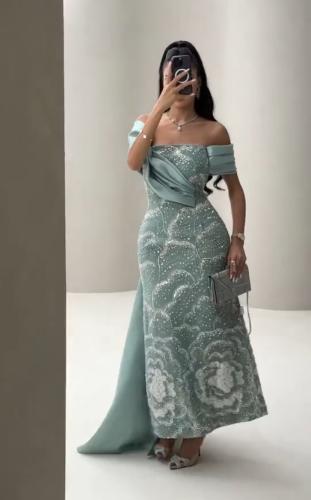 فستان تل تطريز خرز