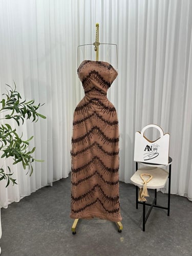 فستان تل تطريز خرز