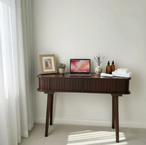 طاولة تسريحه خشبية طبيعية - درجين