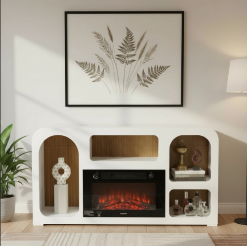 دفاية ديكور مع ارفف لون ابيض