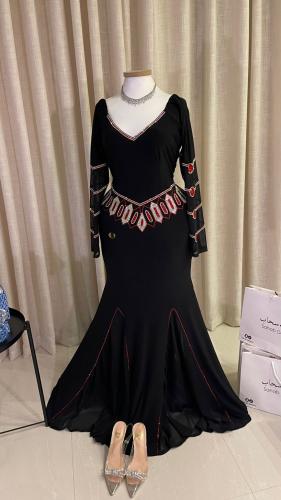 Black dress with silver and red crystals