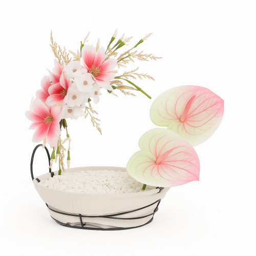 سلة ورد صناعي حجر ابيض