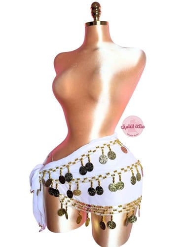 حزام رقص ملاليم 3 ادوار (أبيض+ذهبي) (حياكة يدوية)