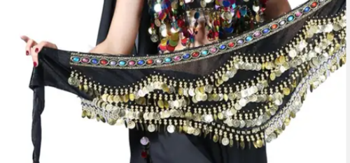 حزام رقص جنيهات مميّز قطيفة (أسود) (حياكة يدوية أص...