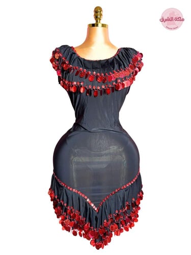 بدلة رقص ملكة الاسكندرية (أسود+أحمر) (تطريز مميز)