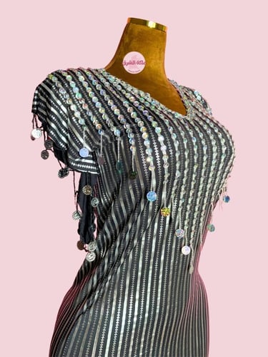 بدلة رقص شرقي نانسي مميز (اسود تطريز فضي)