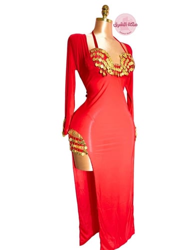 بدلة رقص الملكة سمسمة (قطعتين) (أحمر/ذهبي)