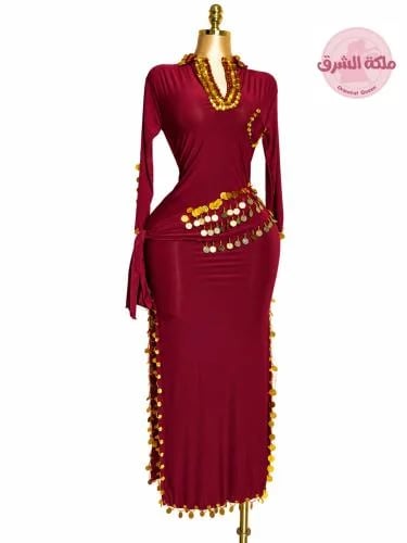 بدلة الملكة دينا الشربيني (عنابي) (حزام مجاناً)