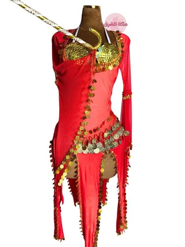 بدلة رقص الملكة بنت الأكابر (3 قطع) (أحمر)