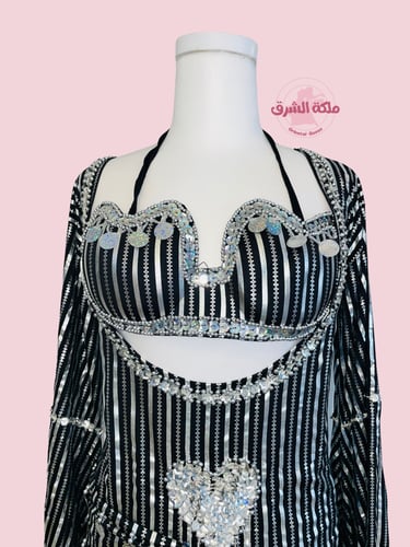 بدلة رقص ملكة الأناقة (فضي) (٣ قطع)