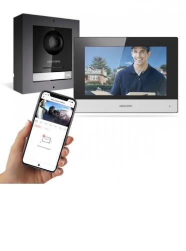 طقم انتركم هيكفيجن IP شاشة +كاميرا + سويتش DS-KIS6...