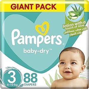 بامبرز جفاف وحيوية، مقاس 3، وسط، 6-10 كغ، العبوة ا...