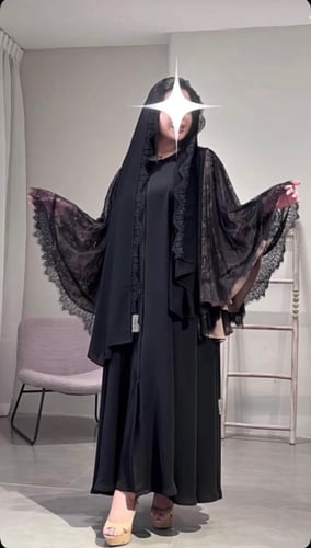 Lace abaya with a butterfly pattern