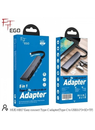 محول EGO، سهل الاتصال، 5 في 1 Type-C، اللون الرماد...