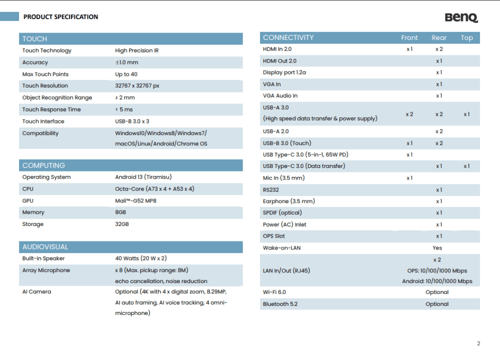 شاشة BenQ EDLA Board Master RM7504 – عرض تفاعلي ذك...
