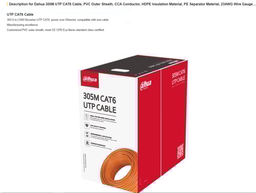 داهوا كابل UTP CAT6 بطول 305 متر – شبكة عالية الأد...