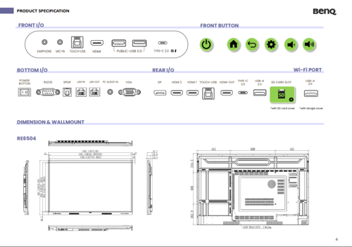شاشة بنكيو BenQ RE6504 التفاعلية الذكية 65 بوصة –...