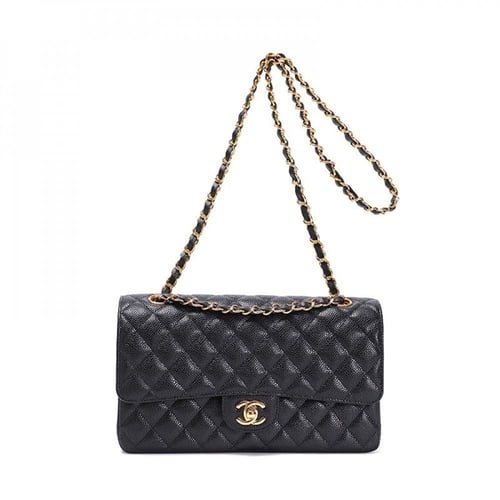 شنطة شانيل كلاسيك كافيار 25 سم - أسود وذهبي