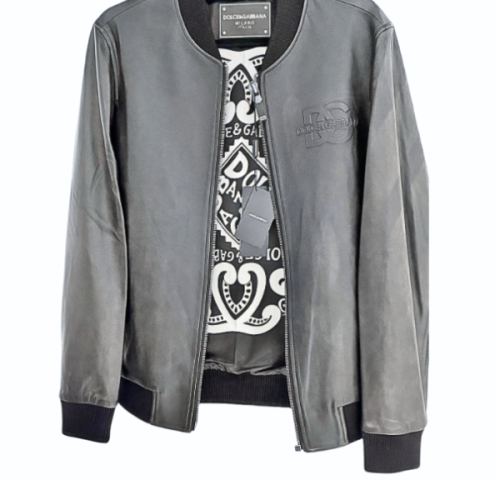 جاكيت دولتشي غابانا اسود جلد طبيعي