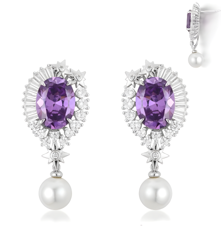 حلق فضة - بحجر زركون بنفسجي عيار 925K