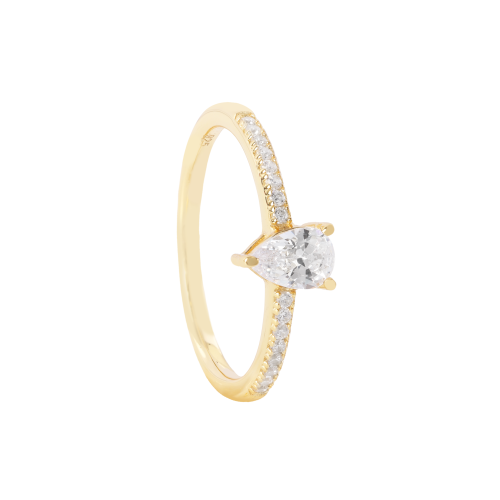 خاتم فضة بأحجار زركون شفافه قصة دمعه عيار 925K