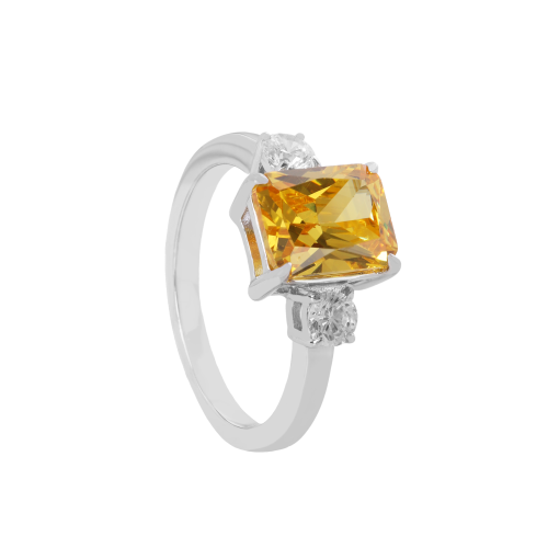 خاتم فضة بأحجار زركونأصفر و شفافه عيار 925K