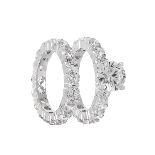 خاتم فضة توينز بأحجار زركون شفافه عيار 925K