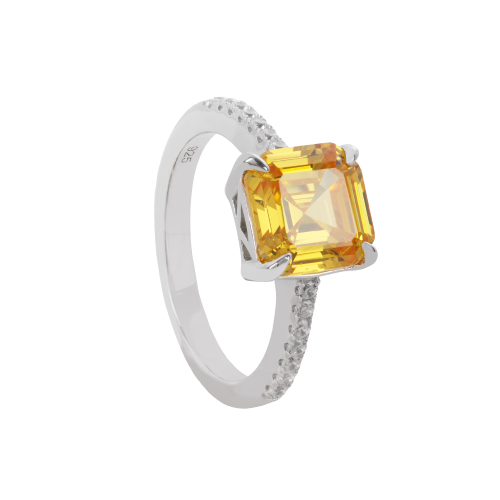 خاتم فضة بأحجار زركون أصفر و شفافه عيار قصه اميرال...