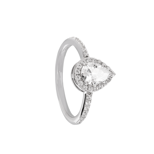 خاتم فضة ببتصميم سولتير بأحجار زركون شفافه قصة دمع...