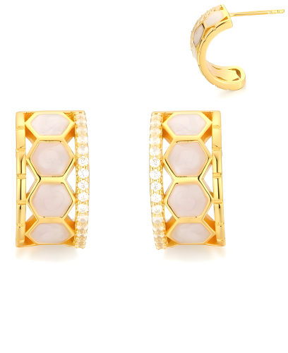 حلق فضة - قولد بأحجار زركون شفافه عيار 925K