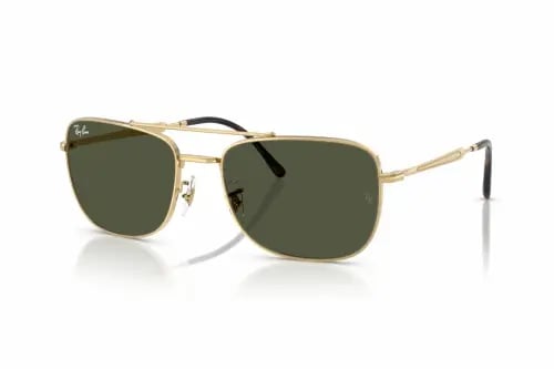Ray-Ban RB 3755 001/31 Sunglasses Men Rectangular Gold Frame Green Lenses