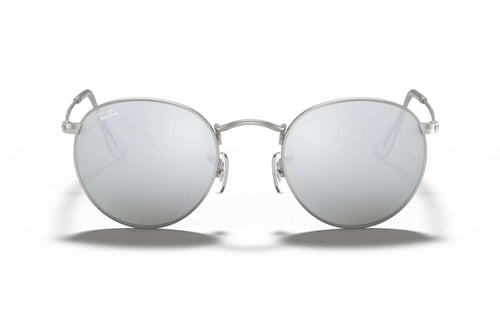 نظارة راي بان شمسية دائرية معدن فضي بعدسات فضية عا...