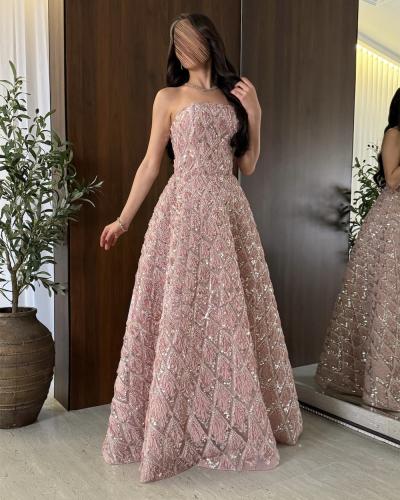 فستان سهرة مطرز خرز بشغل احترافي مكس توب