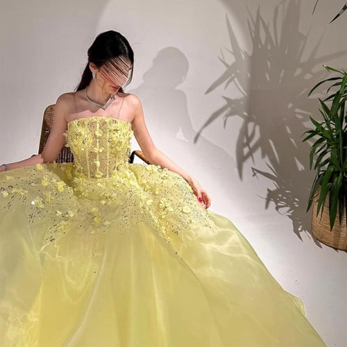 فستان سهرة خامة اورجنزا كوري اصلي تطريز ورود مع كو...