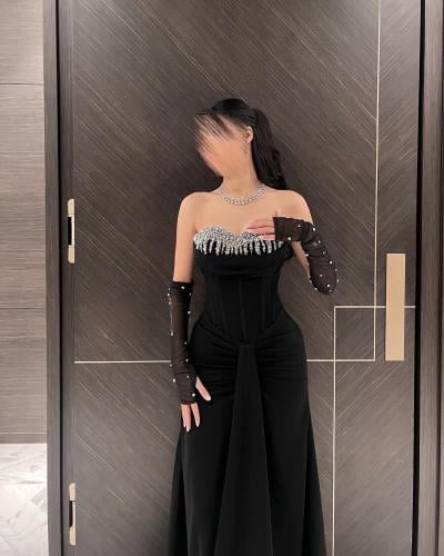 فستان سهرة خامة باربي مع تطريز كريستال اكمام تل مط...