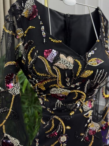 فستان سهره كلفه تطريز خرز كلوش مكس توب