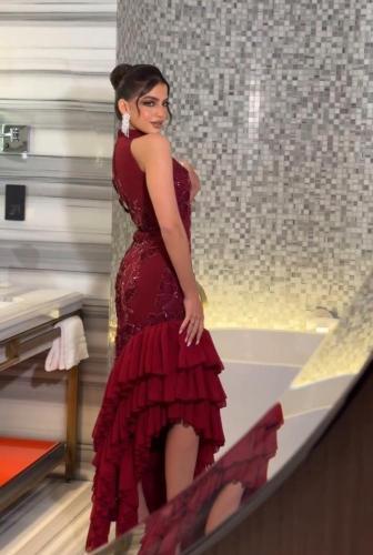 فستان كلفه مطرزه مع شيفون جورجيت مكس توب