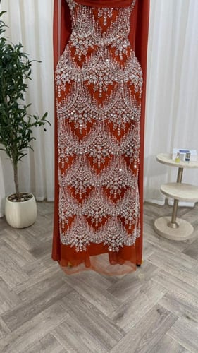 فستان سهره لون طوبي بطانه تفته شيفون ناعم راقي