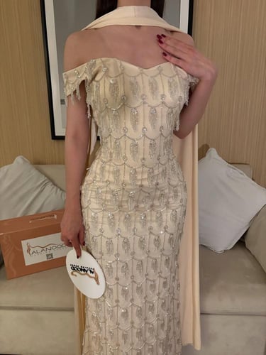 فستان تل مطرز بخرز