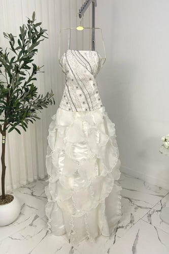 فستان خامة اورجنزا تطريز شك بشغل انيق مكس توب