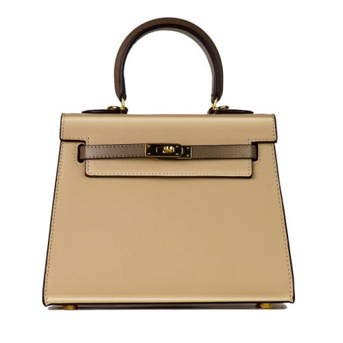 Large handbag | cream & khaki “ hardwre gold”